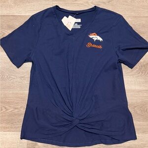 Women's Navy Denver Broncos Knot-Front V-Neck T-Shirt